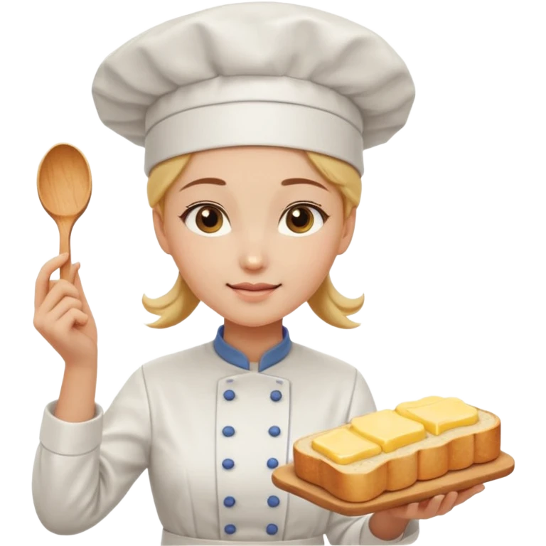 Young female baker - white chef hat, spreading butter on bread emoji