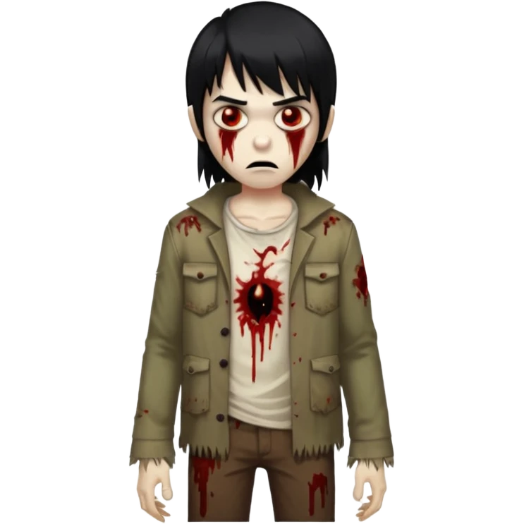 Menino de cabelo liso grande com franja preto, zumbi emoji