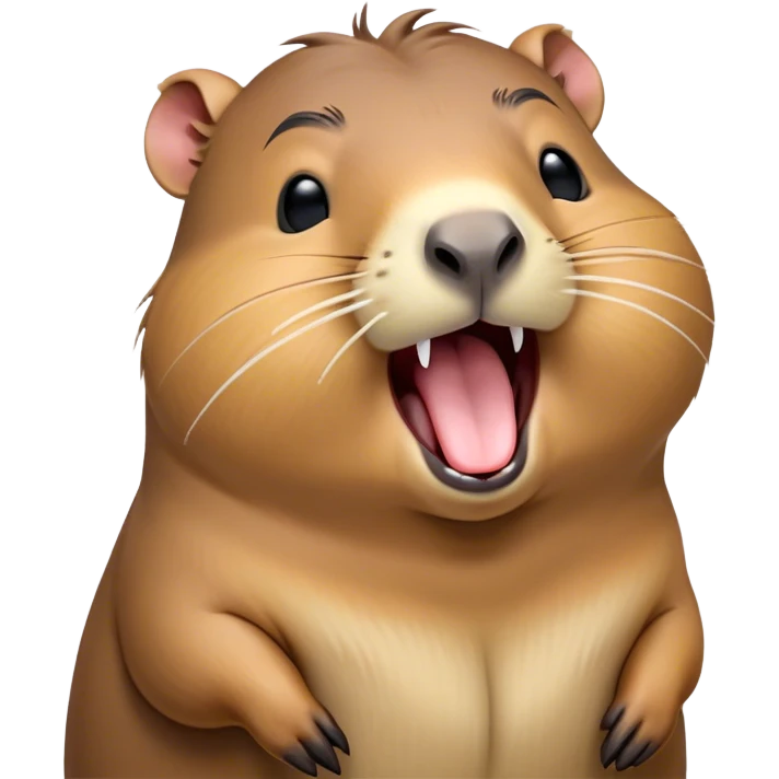 Cinematic Cute Yawning Capybara Portrait Emoji, Head tilted slightly with a dramatic, wide-open yawn, showcasing a plush, rotund body with a gently relaxed capybara face, including a short snout and subtly drooping ears, with drowsy, half-closed eyes rendered in exquisite detail; high shine, relaxed yet expressive, styled with a dash of playful natural charm, soft glowing outline, capturing the essence of a sleepy yet affectionate capybara that appears ready to stretch out for a peaceful nap! emoji