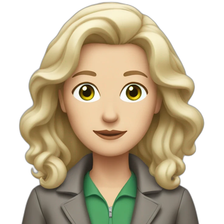 28 old women, white skin, long blond-brown hair, green eyes, red shirt in a gray jacket emoji