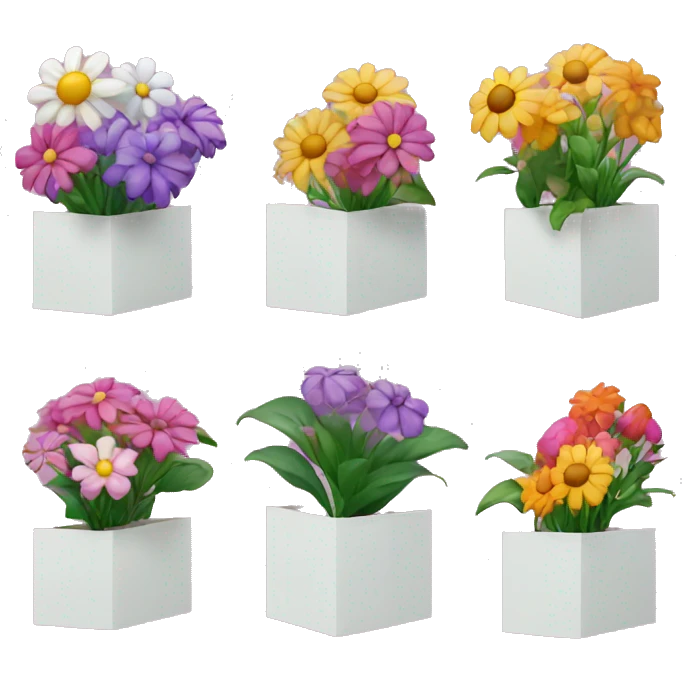 five different flowers in five BIG different boxes emoji