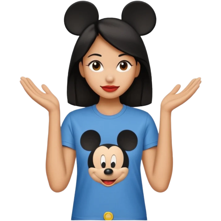 Dark haired women on her own with Mickey Mouse emoji