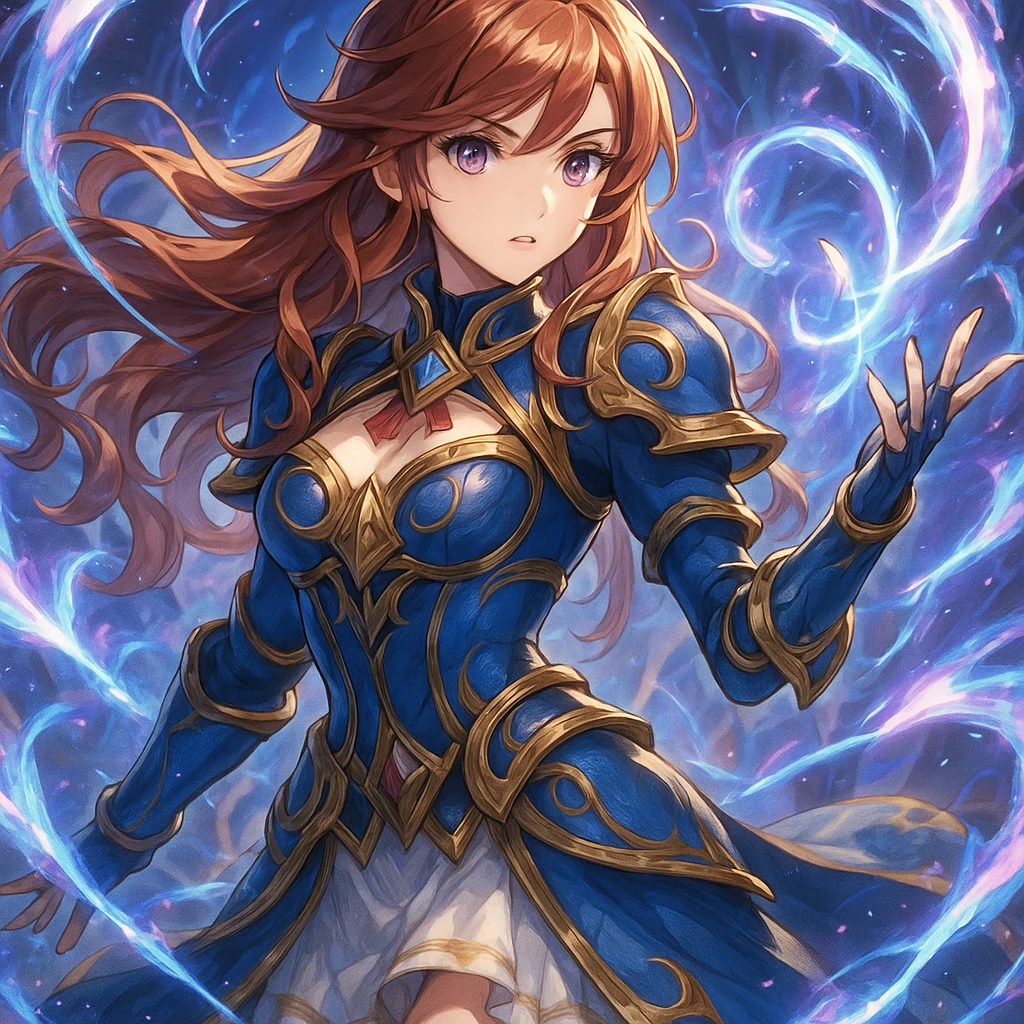 Guinevere from MLBB, magical energy effects, elegant armor, anime-inspired style emoji