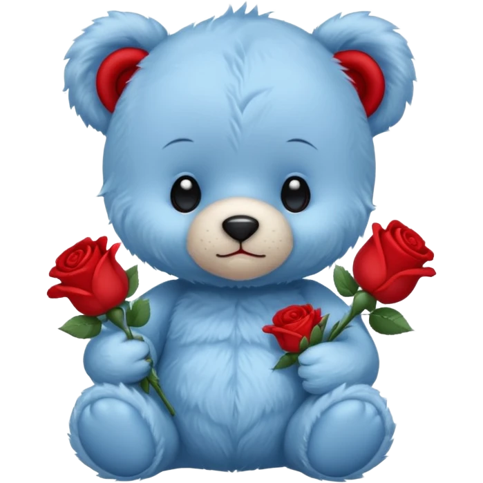 cute blue baby teddy bear holding roses  emoji