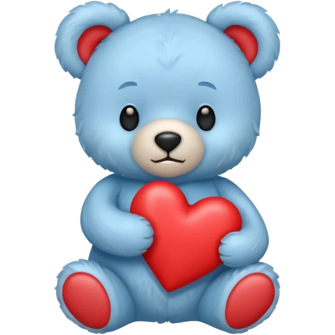 blue pastel teddy bear hold red heart emoji