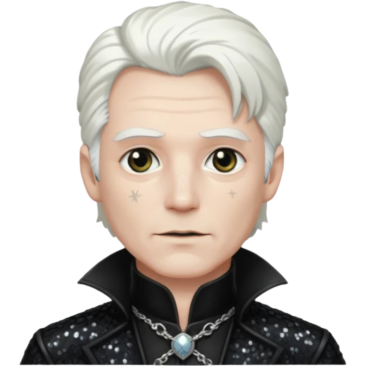Van Helsing (Male) from Dracula with white hair, black sequin outfit emoji