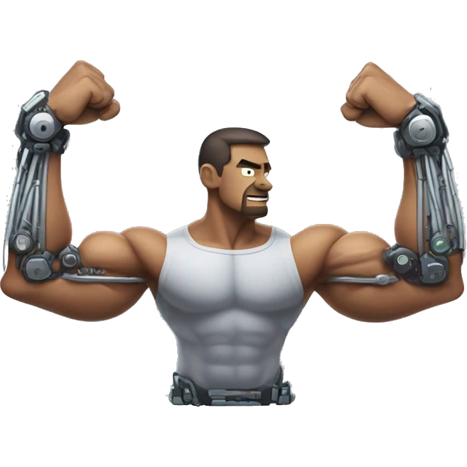 Flexing cyborg bicep and forearm with circuits and shocks emoji