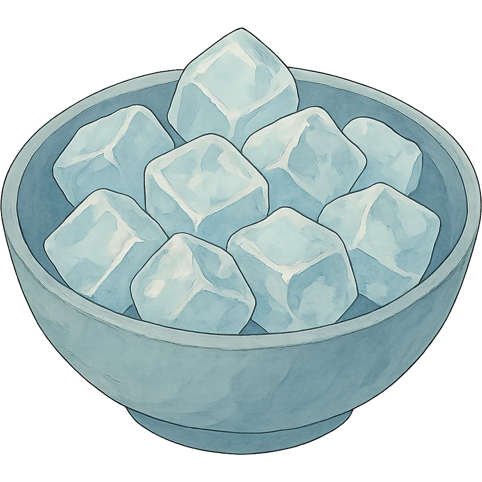 ghibli style ice cubes in a bowl emoji
