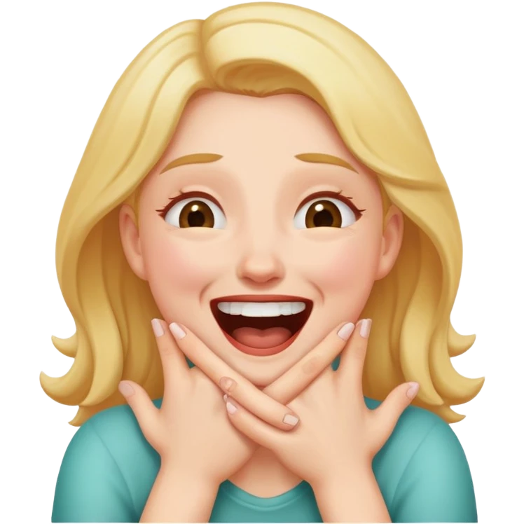 Woman choking herself with hands while laughing emoji