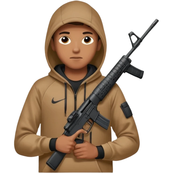 
Fais moi un jeune taliban qui ressemble qui tient une AR15 avec un hoodie a capuche, capuché, avec la cagoule nike therma fit hood emoji