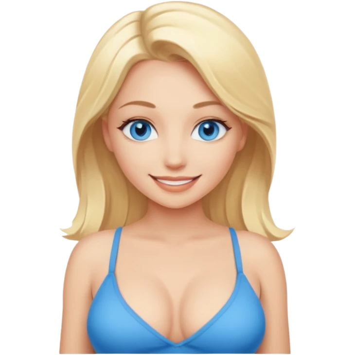 Realistic sexy blonde woman with blue eyes, smiling, with generous bare breasts visible emoji