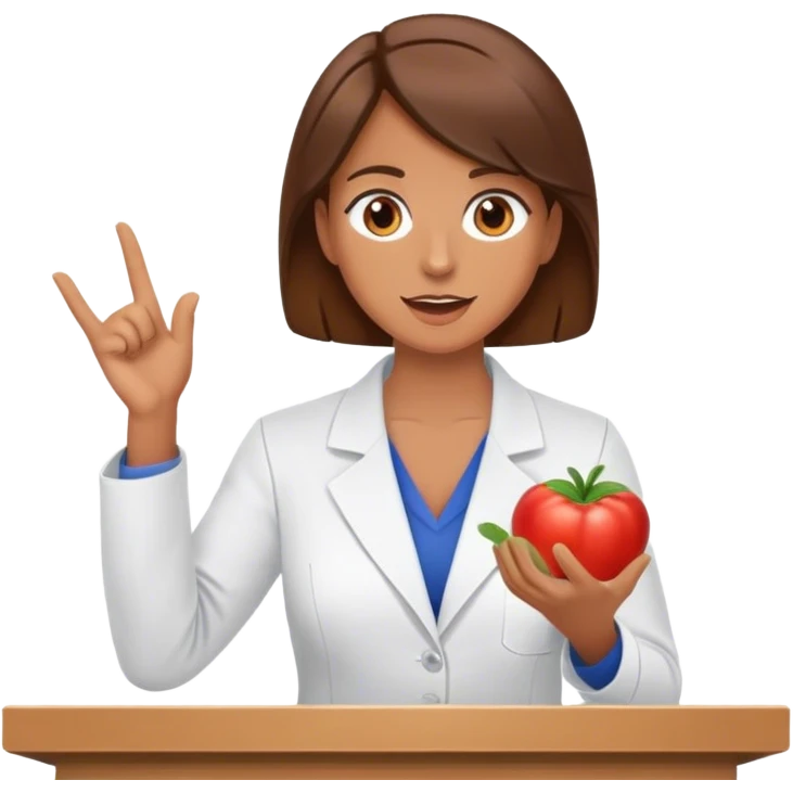 nutricionista castaña hablando a audiencia emoji