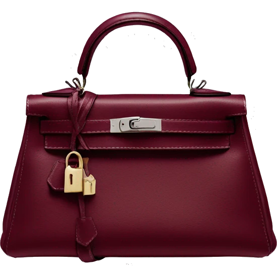 A Hermes mini Kelly bag in burgundy color  emoji