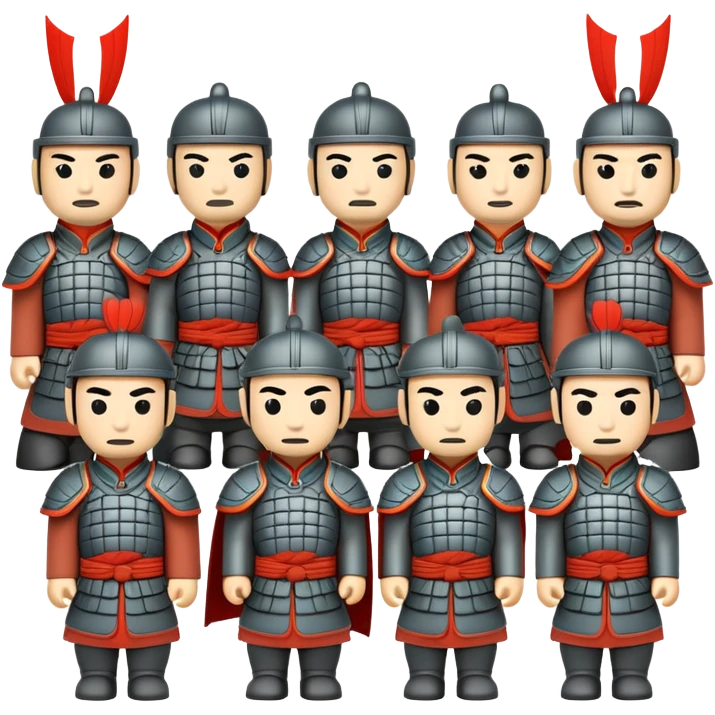 Terracotta Army Xi'an, simplified emoji style with bold outlines and bright colors, cartoon style ancient warrior statues emoji