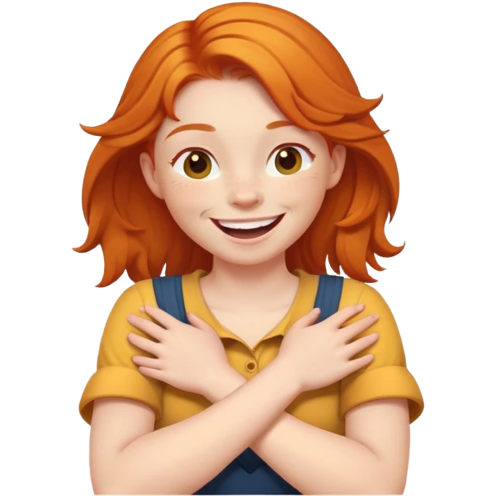 ginger girl crossing her mars around her neck and laughing emoji