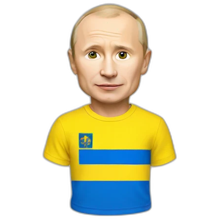 miniature putin wears ukrainian flag t shirt emoji