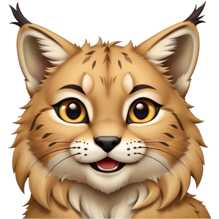 Cinematic-realistic cute-Lynx-Portrait-Emoji – Head tilted dramatically with an exaggeratedly amused expression, featuring a thick, tufted golden-brown coat with striking black ear tufts, wide, expressive amber eyes filled with playful disbelief. emoji