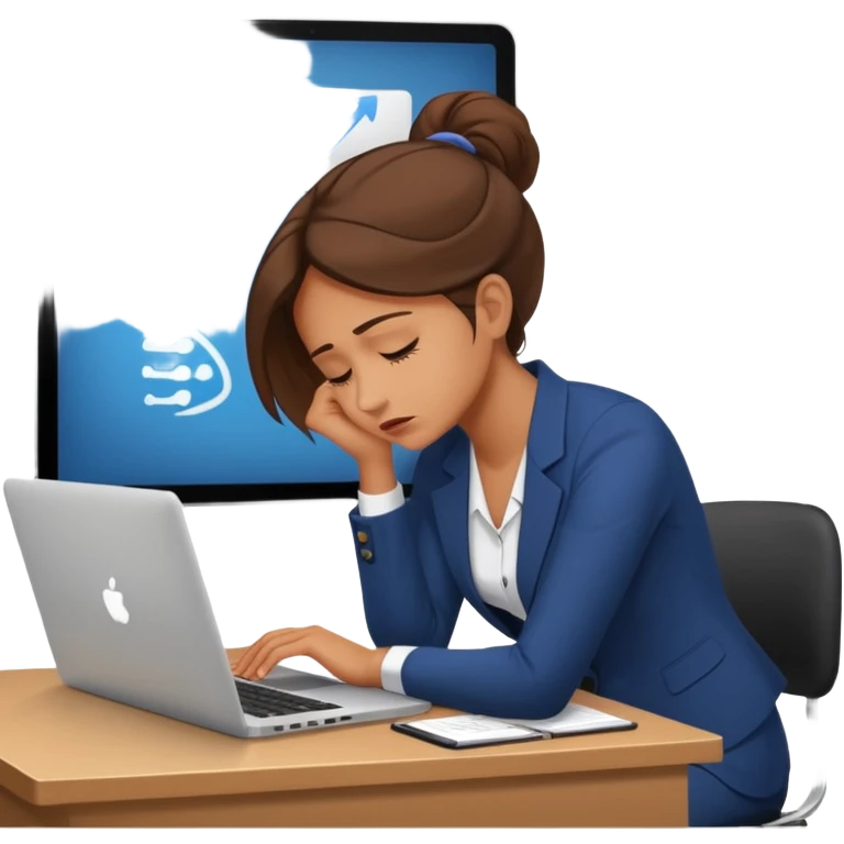 Chica con Estrés laboral en la oficina y mala postura en su laptop con dolor de espalda  emoji