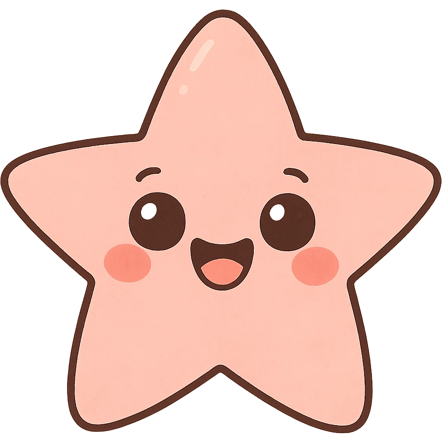 a cute pink star, original design, big eyes, blushing cheeks, joyful emoji
