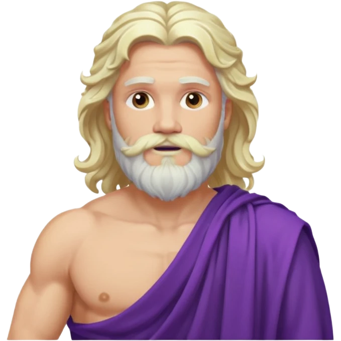 Jupiter from The Olympians with long platinum blonde wavy hair and beard, purple toga emoji