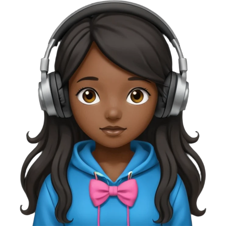 A black girl with long hair wearing a hoodie with headphones with bow emoji