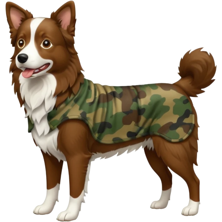 Brown border collie wearing camo full body emoji