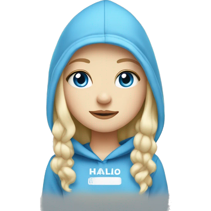 White Swedish blonde girl with blue eyes wearing a hoodie and loves hallo kitty emoji