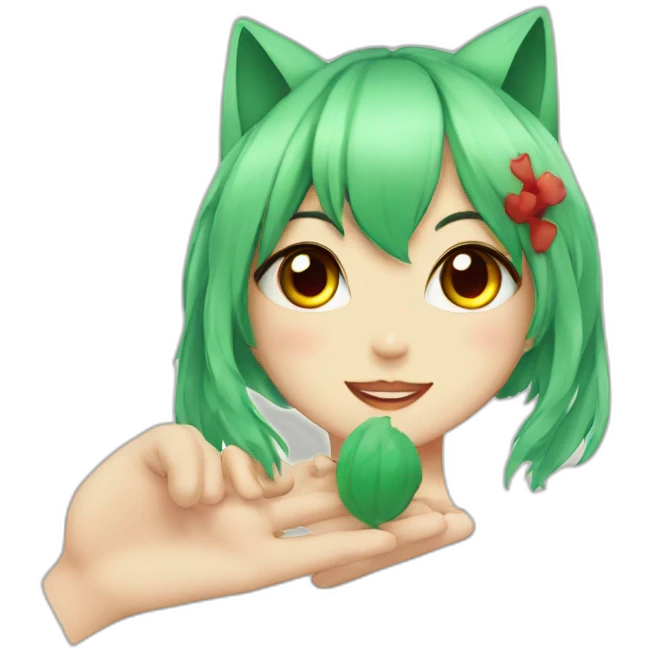 Neko girl with green hair and red eyes emoji