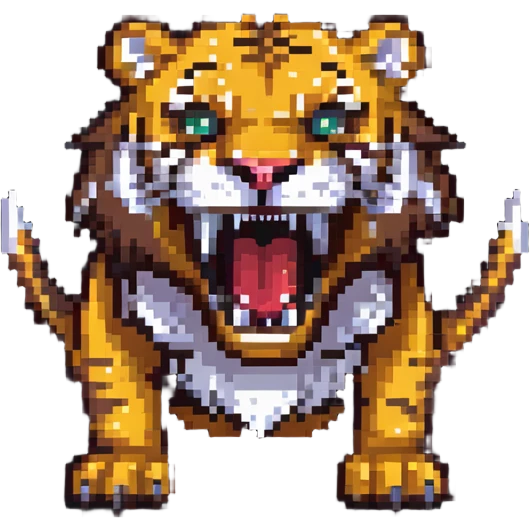 saber-toothed tiger with extremely small body and enormously exaggerated fangs, tiny creature with giant teeth that are much bigger than its whole body emoji