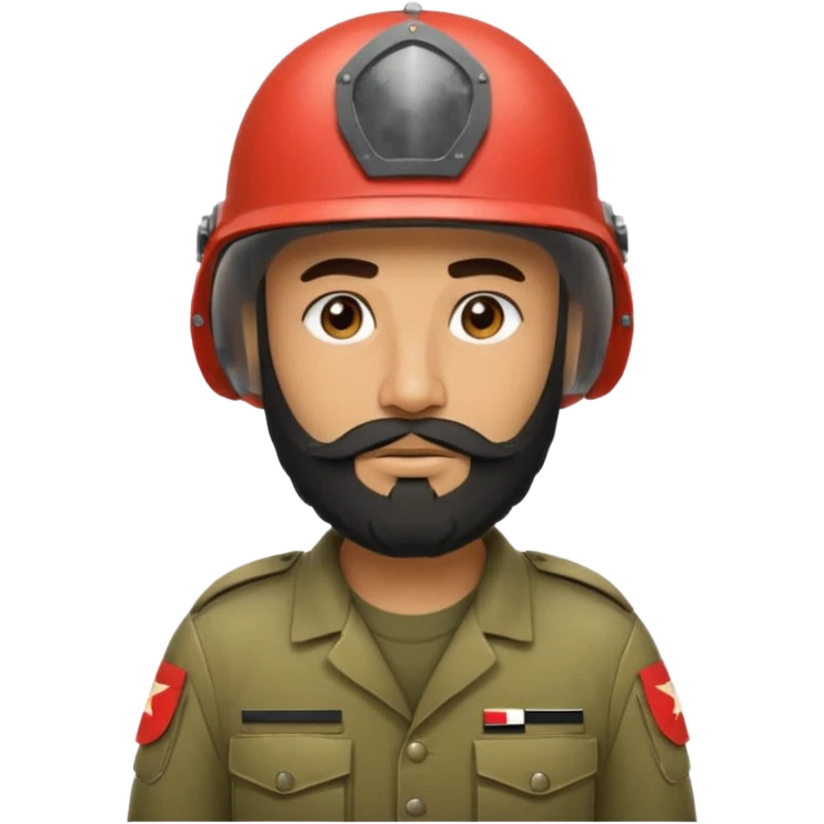 VERY TIRED, swarthy, Iraqi soldier in a casque, casque without insignia, with a beard emoji