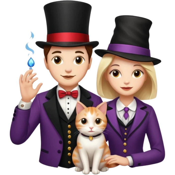 magician couple and their pet cat emoji