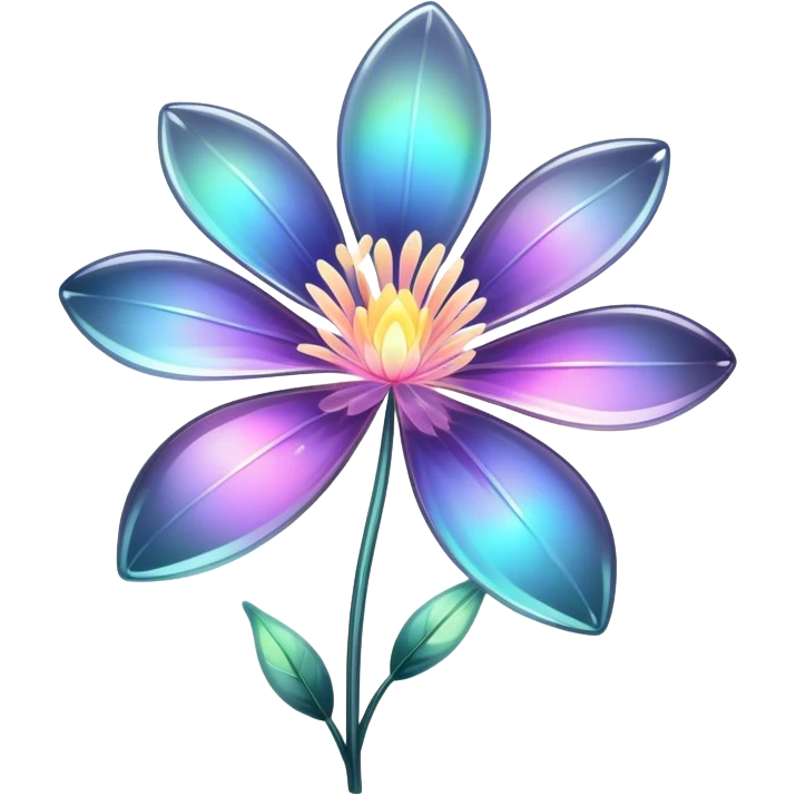Dark Pastel iridescent transparent bio-luminescent flower with thin glossy glass petals emoji