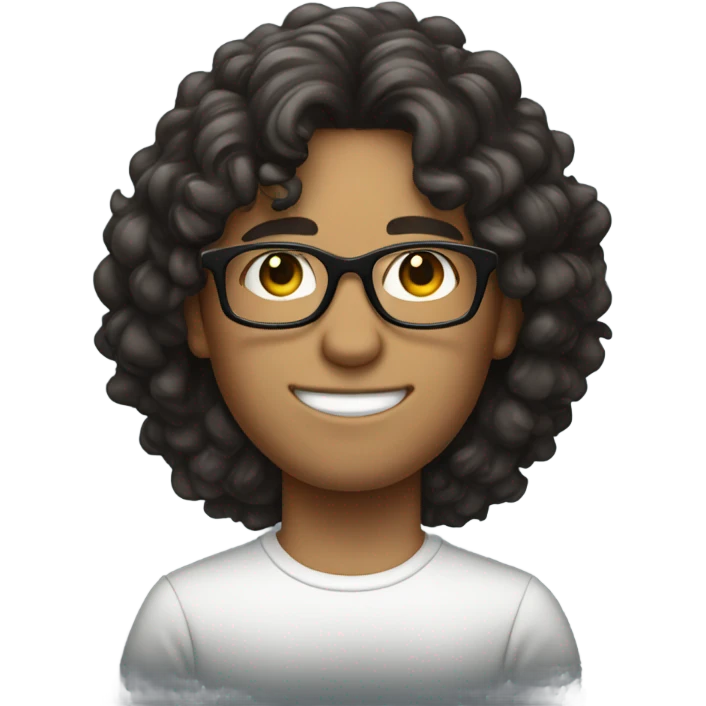 Long dark curly hair white boy with glasses  emoji