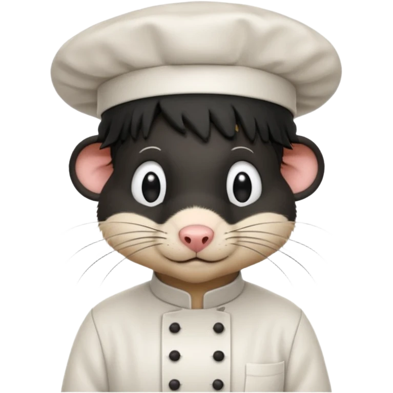 A rat with a fringe, long black hair and chefs hat emoji