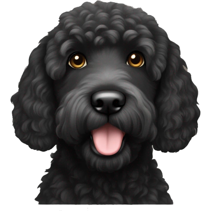 Black labradoodle with a white chin emoji