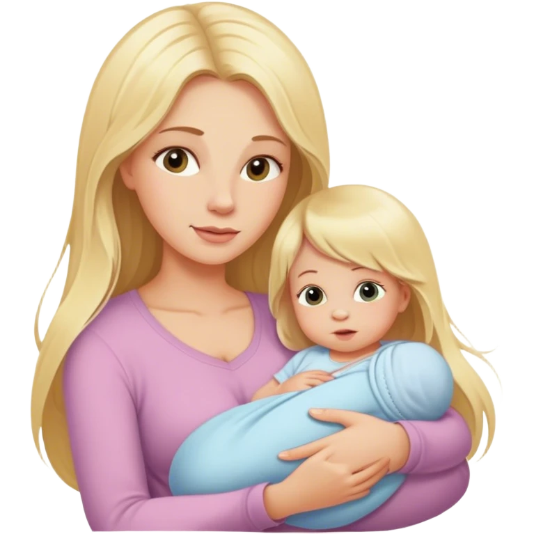 Blonde long hair mom with newborn baby girl emoji