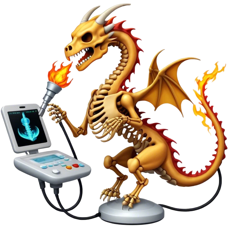 skeleton dragon breathing fire riding ultrasound probe  emoji