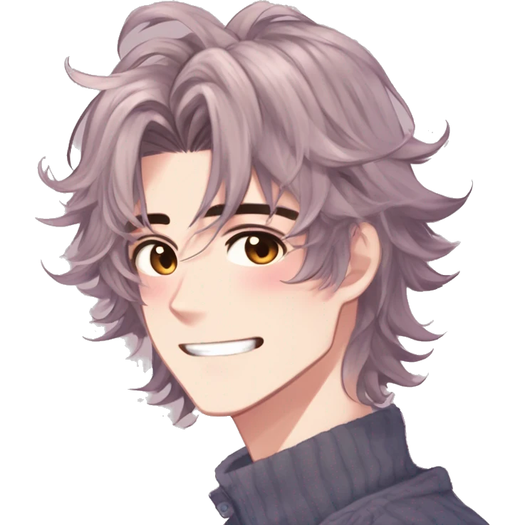 Gorgeous romantic hot attractive anime style modern anime shojo guy with pretty medium-long messy hair and colorful eyes and blushing face aesthetic trending style  pastelcore cottagecore kawaiicore emoji