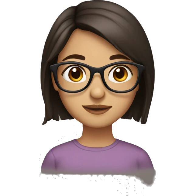 Girl with long dark brown hair, brown eyes and clear glasses emoji