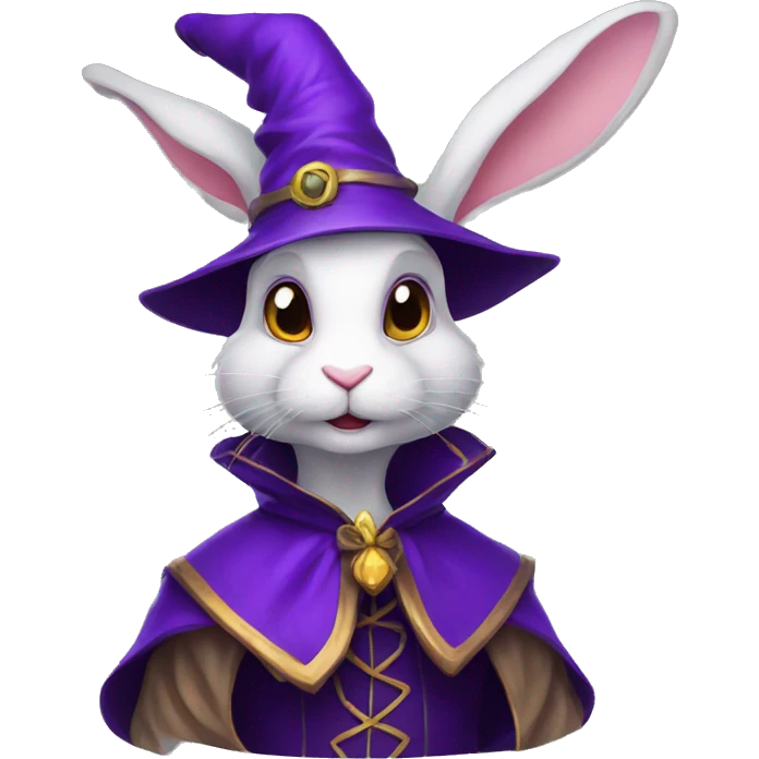 portrait of a rabbit wizard, with an purple hat emoji