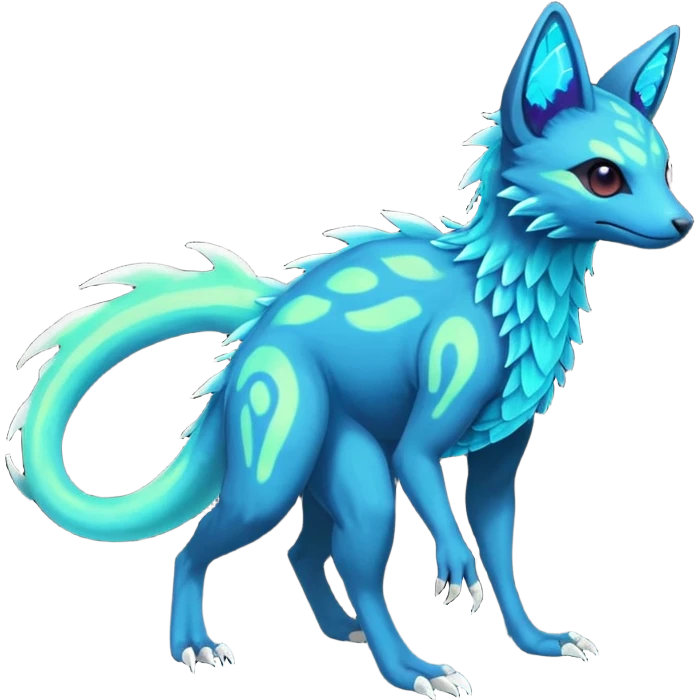 Rare realistic dark-neon glowing bioluminescent edgy badass epic pretty beautiful handsome gorgeous aesthetic colorful vibrant Vernid-Trico-species-Fakemon-creature by LiLaiRa, 4 legs, 1 tail, random markings, (full body) emoji