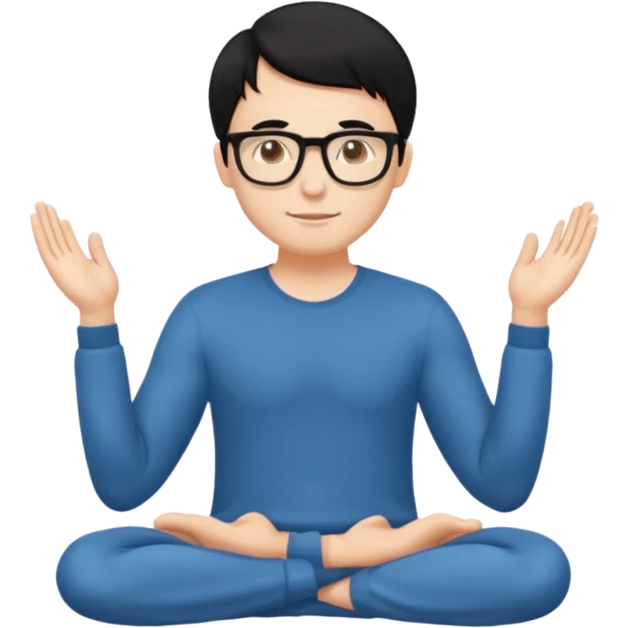 A white Man with black hair doing namaste with wearing specs emoji