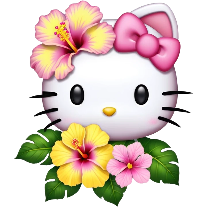 yellow and pink hibiscus flower and hello kitty emoji