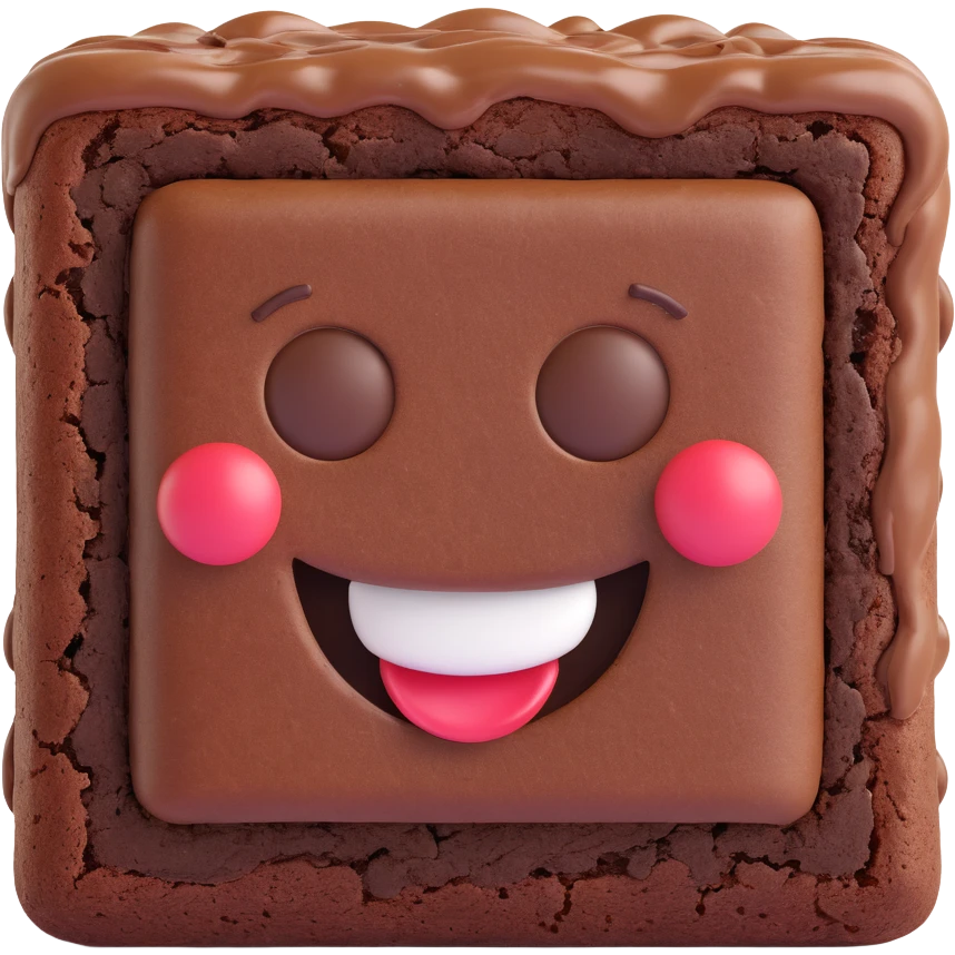 3D chocolate brownie with a big smiley face, realistic texture, soft lighting emoji