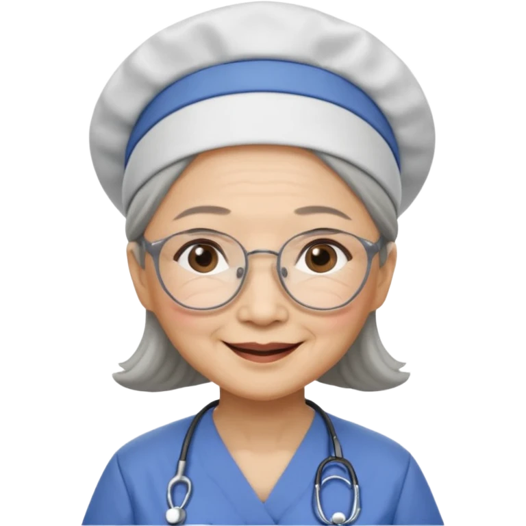 OLD ASIAN WOMAN WITH GLASSES, NURSE SCRUBS, CAP, HIDDEN HAIR emoji