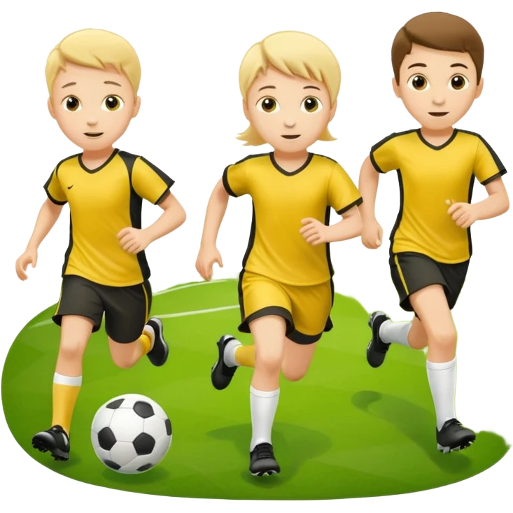kids play soocer in yellow dress, boys emoji