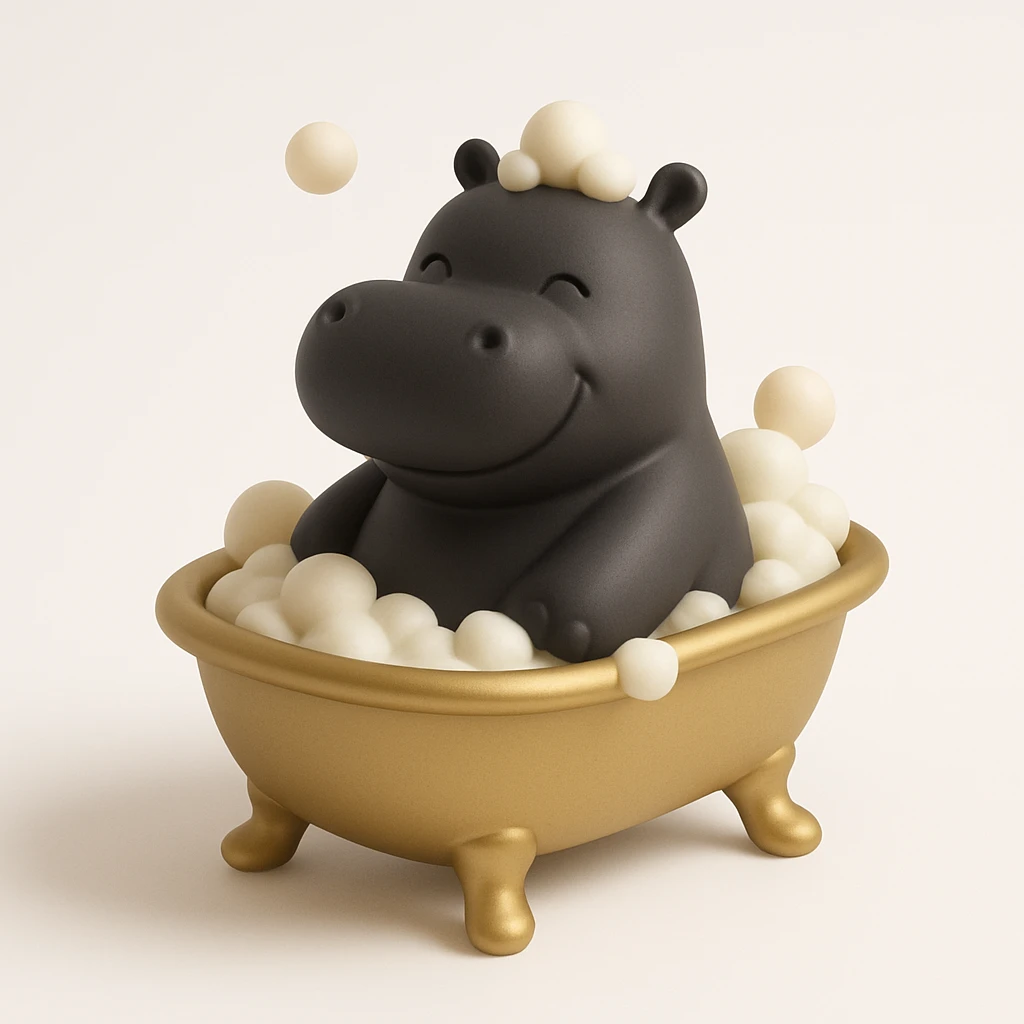 happy hippo with bubbles in bathtub emoji