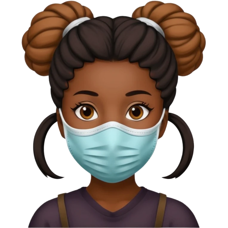 bun haired black woman with covid mask emoji