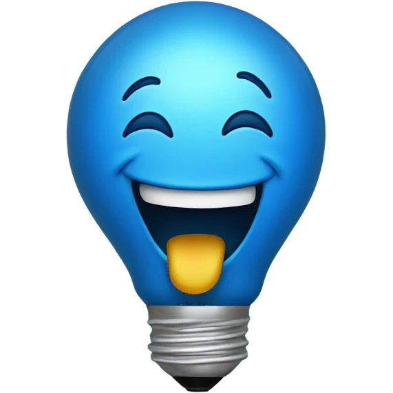 A blue bulb laughing emoji