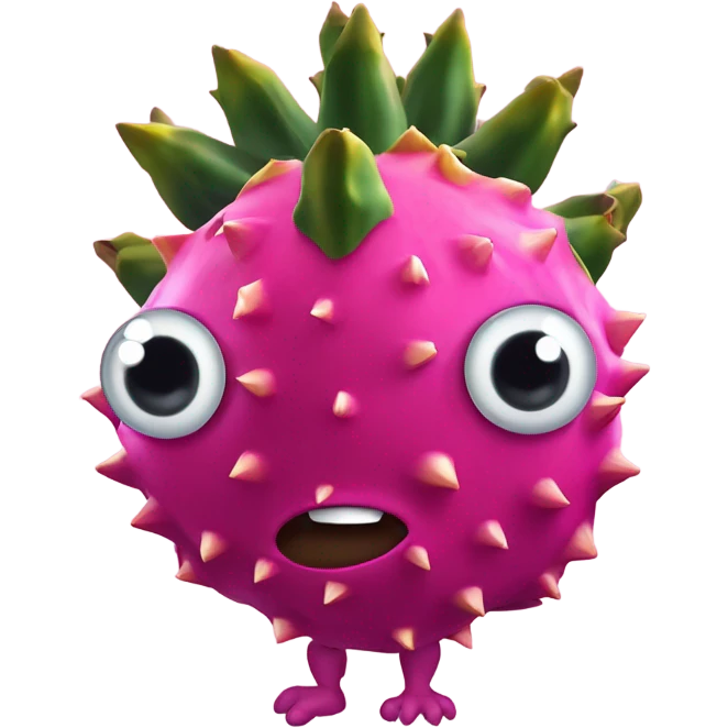 3D elegant Pitahaya with large shiny eyes 👀 Pitahaya hand holds the mirror with its reflection 🪞 emoji